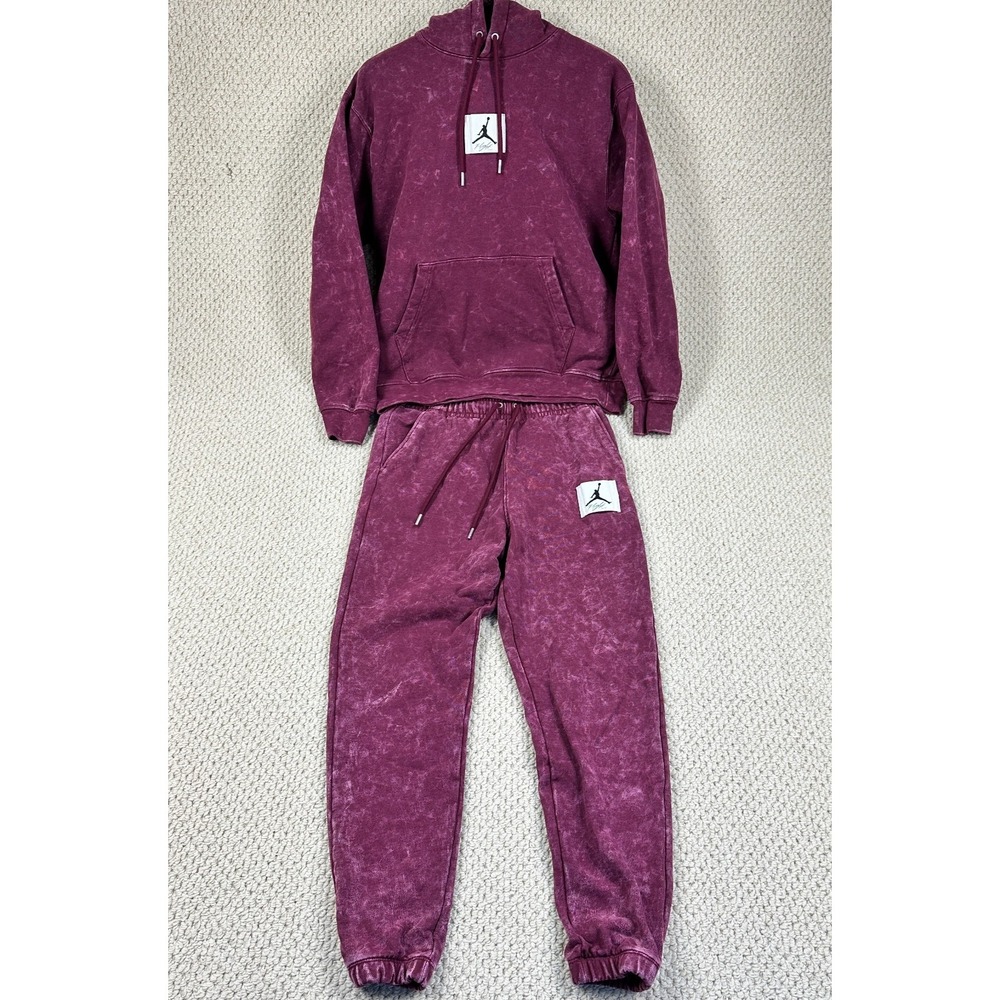 Nike Air Jordan Essentials Tracksuit Mens S Burgundy Washed Fleece Sweatsuit Set